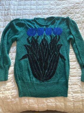 Green Floral Knit Sweater - Women